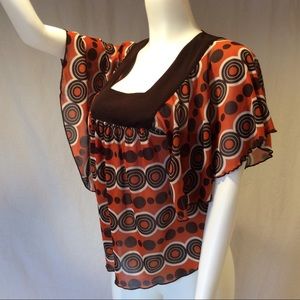 Zara Butterfly Sleeve Funky Orange Gauzy Sheer Top